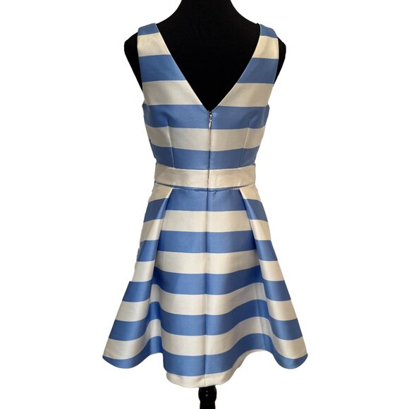 Topshop Blue White Stripe Cutout Mini Dress Size 6 Fitted Sleeveless V-Neck - Picture 2 of 9